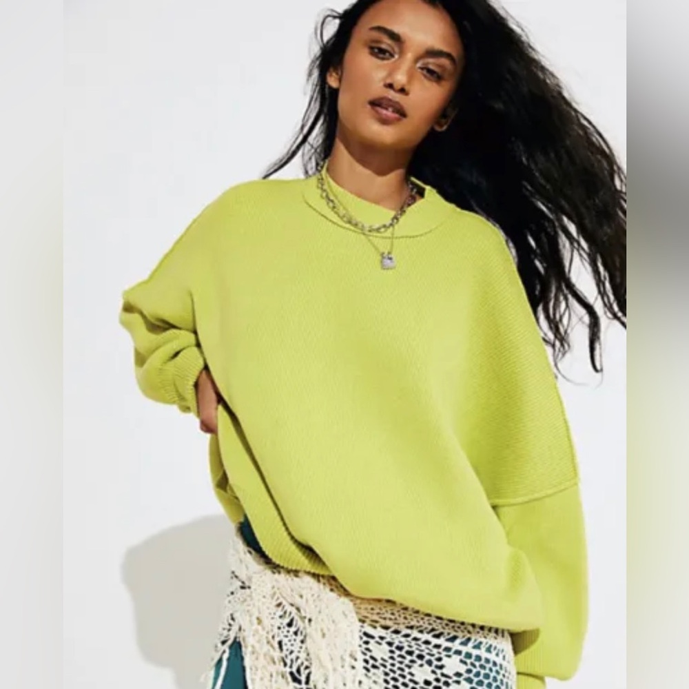 Free People Lime Green Crew Neck Sweater